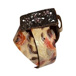 Streets Ahead Womens/Teen Leather Rose Belt Large Floral Brown Buckle Western